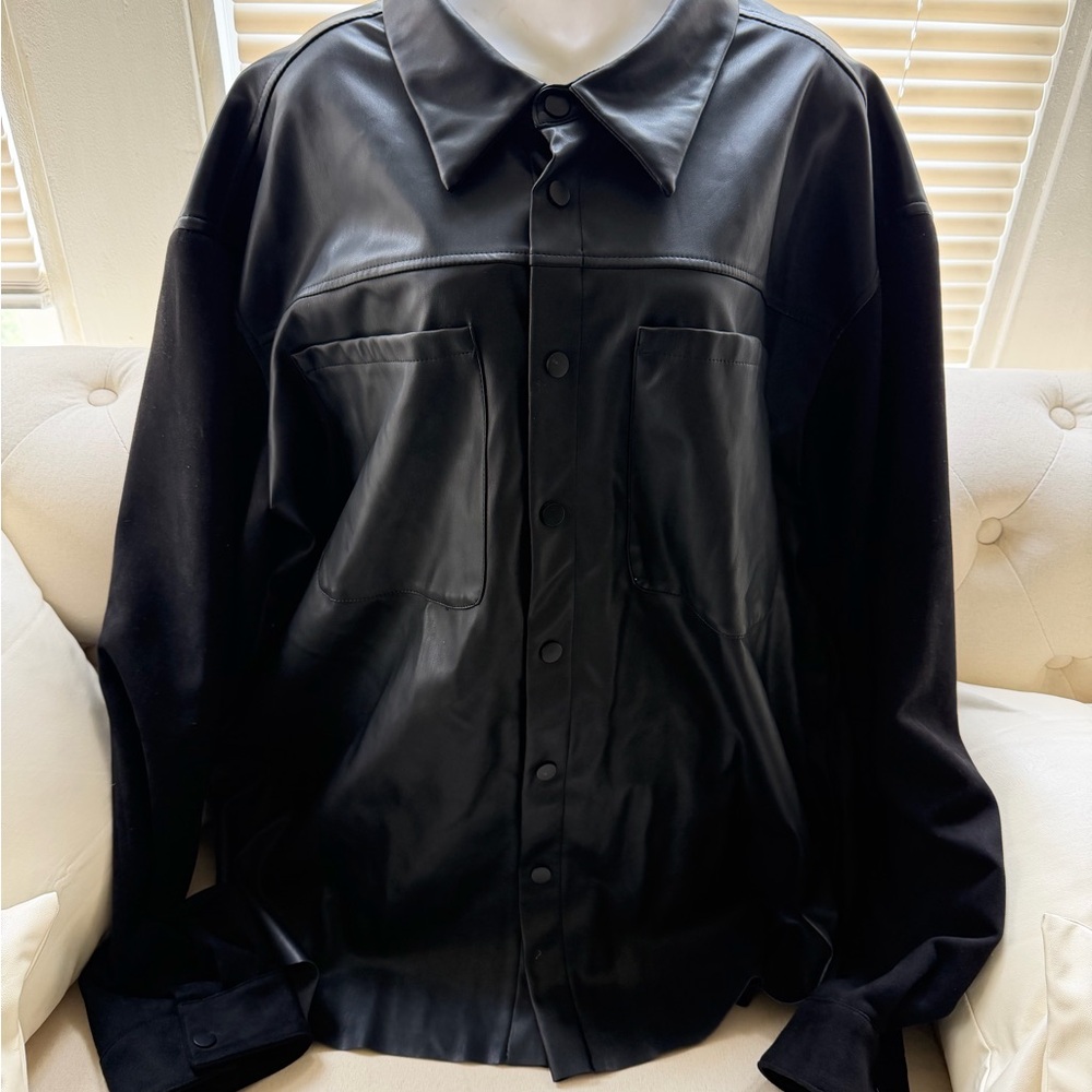 Novamen Black Faux Leather Button-Front Men's Jacket